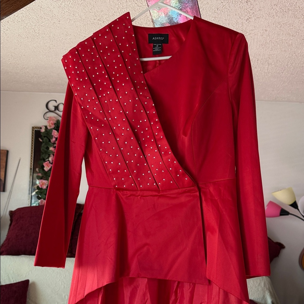 Ashro Vibrant Red High-Low Dress